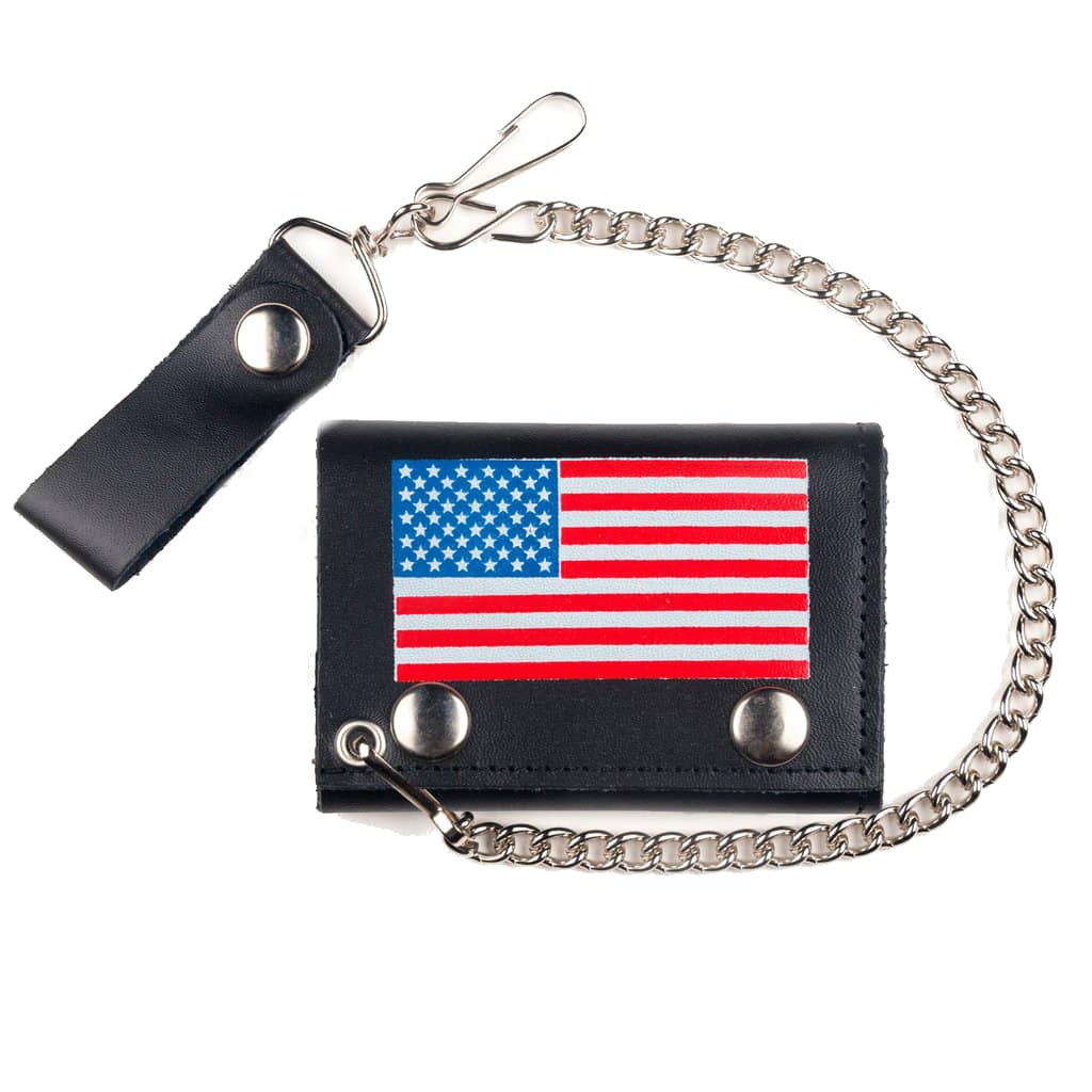 USA FLAG TRI-FOLD WALLET WITH CHAIN