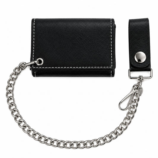 Soft White Stitch Tri-Fold Wallet w/ Chain