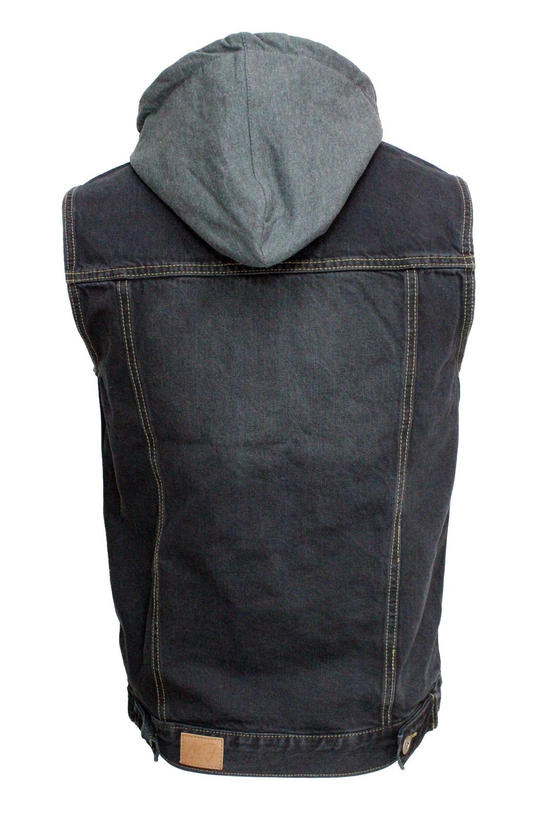 Black Washed Denim Battle Vest w/ Detachable Hoodie