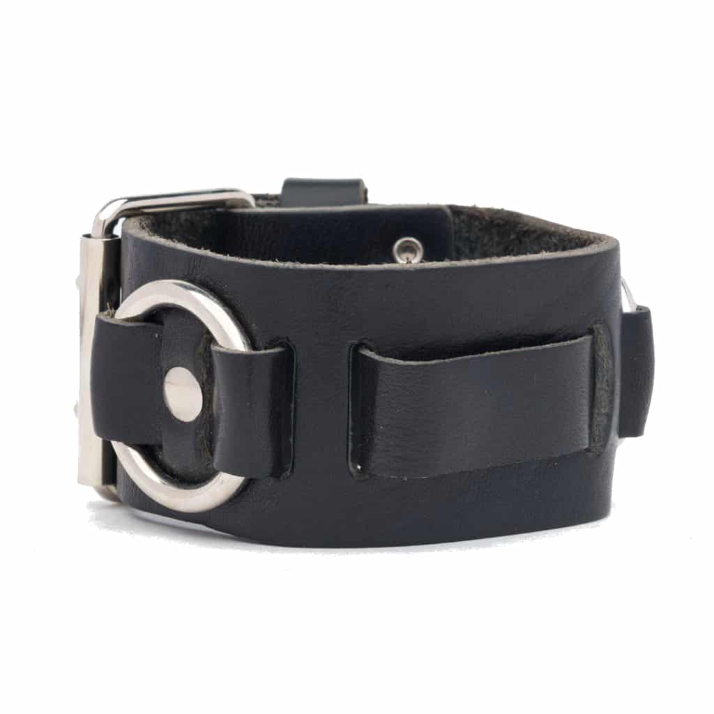 Black Leather Watchband w/ Rings