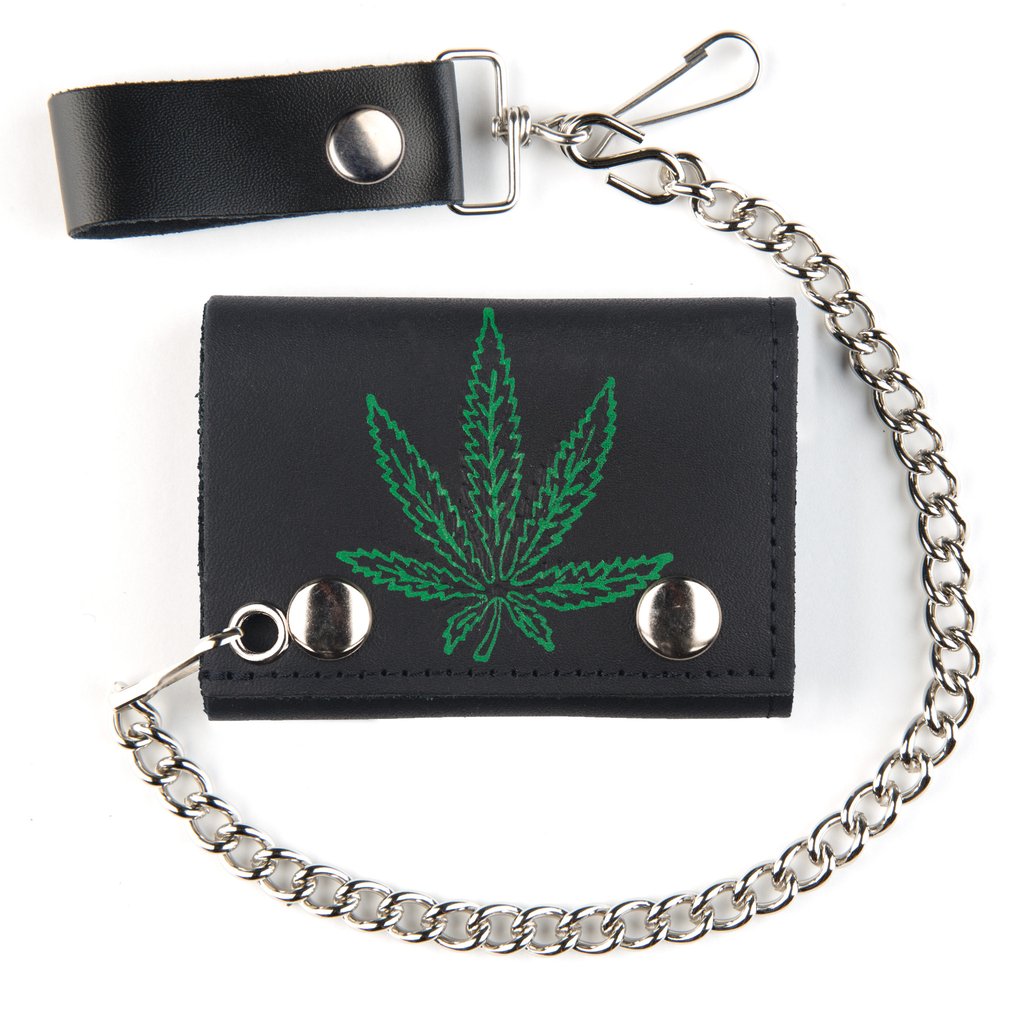 Pot Leaf Tri-Fold Biker Wallet