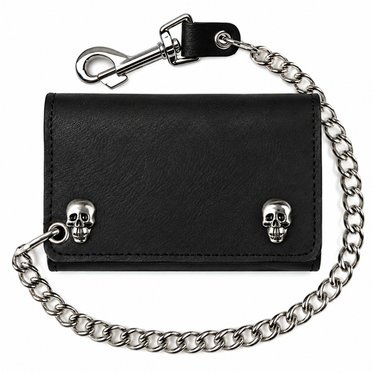 Tri-Fold Chain Wallet w/ Skull Snaps