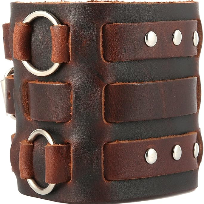 3 Strap Brown Leather Wrist Cuff