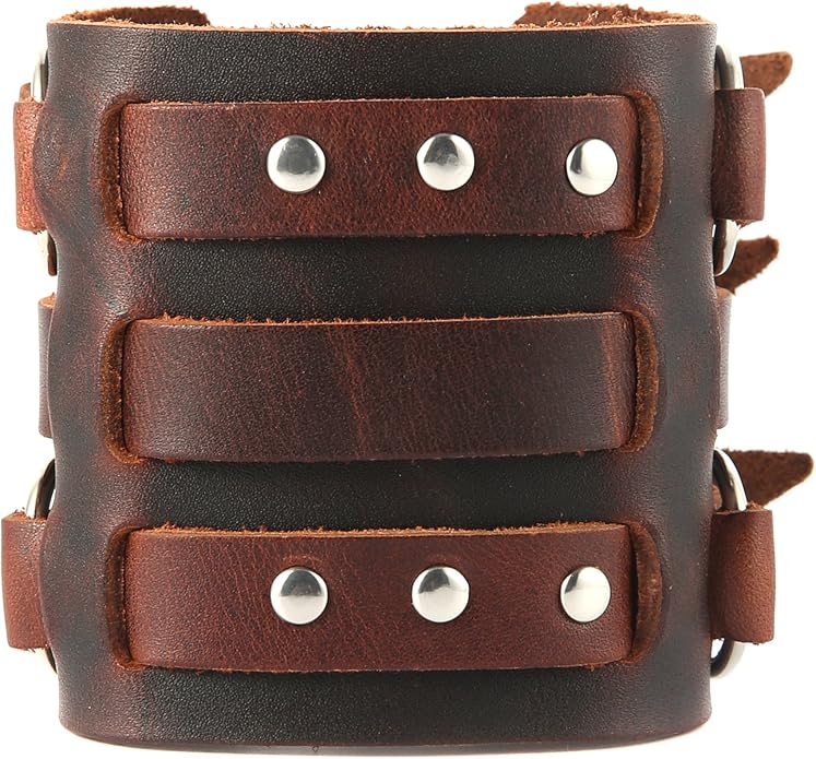 3 Strap Brown Leather Wrist Cuff