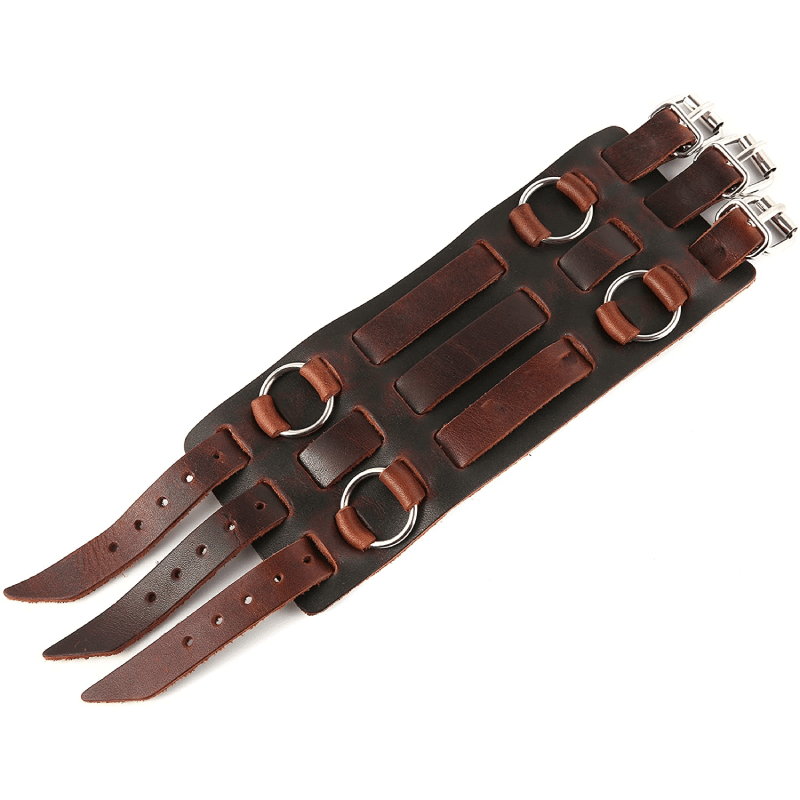 3 Strap Brown Leather Wrist Cuff