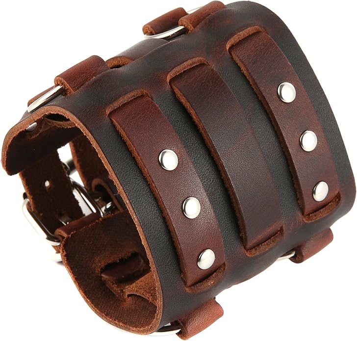 3 Strap Brown Leather Wrist Cuff