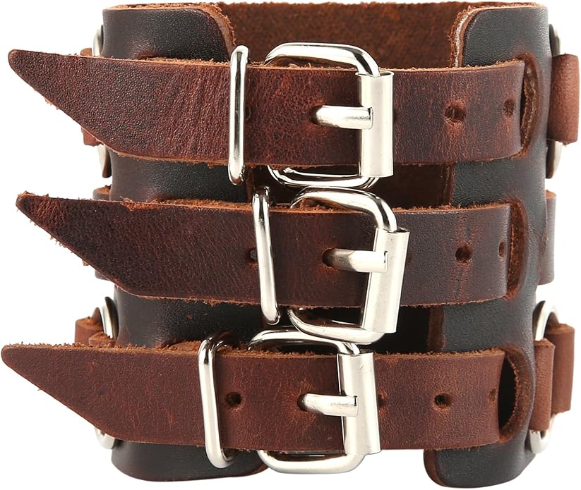3 Strap Brown Leather Wrist Cuff