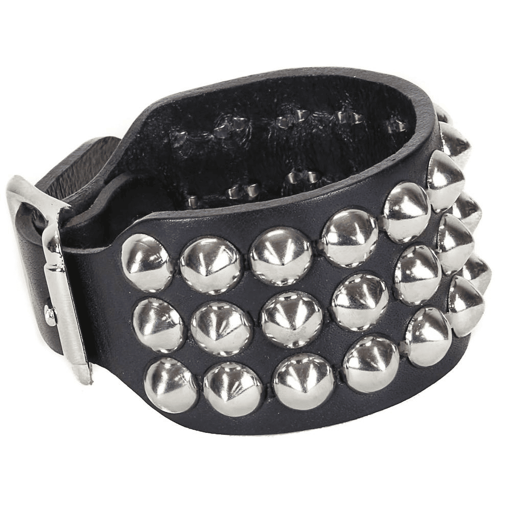 Cone Stud Leather Wristband 3 Row