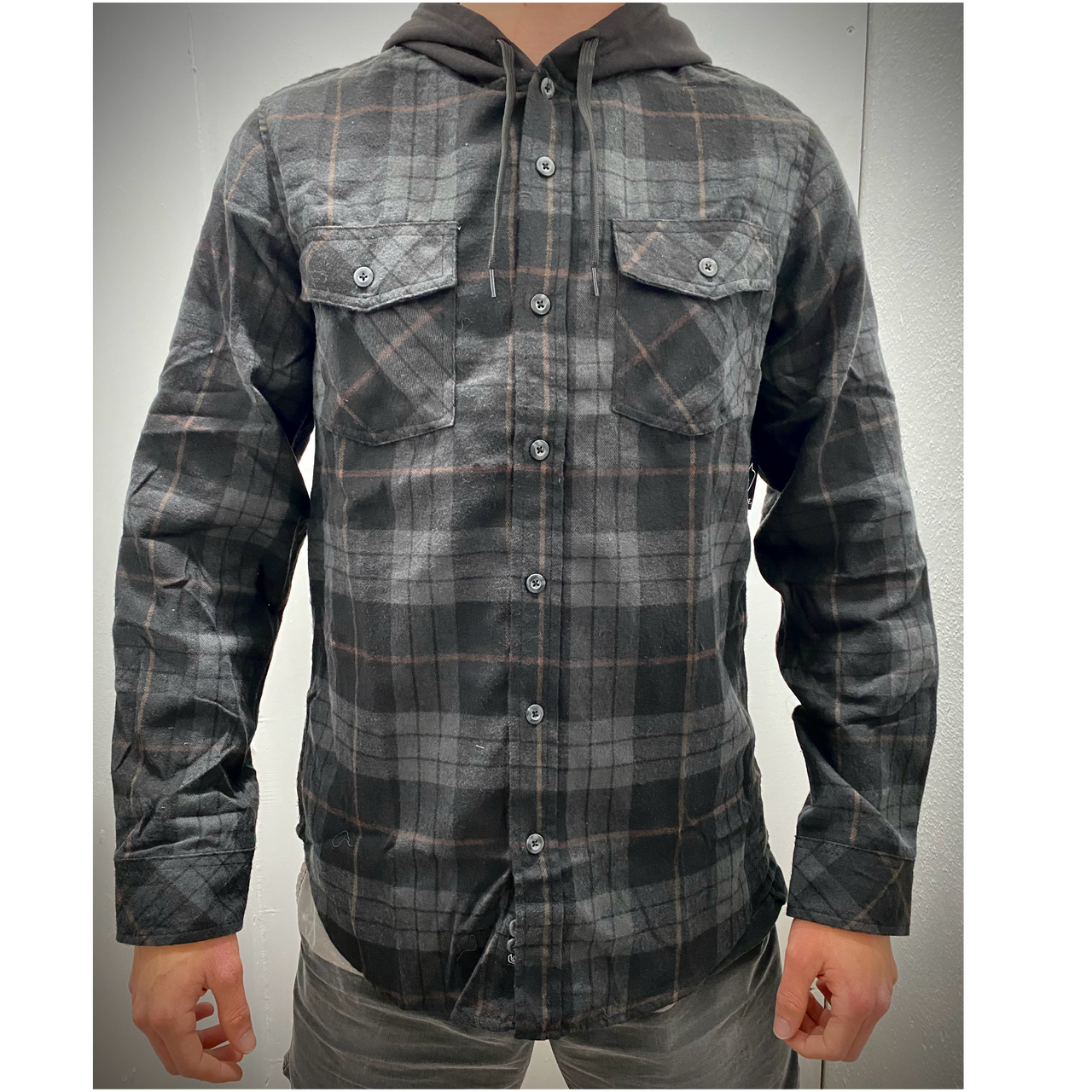 Black and Gray Hooded Flannel