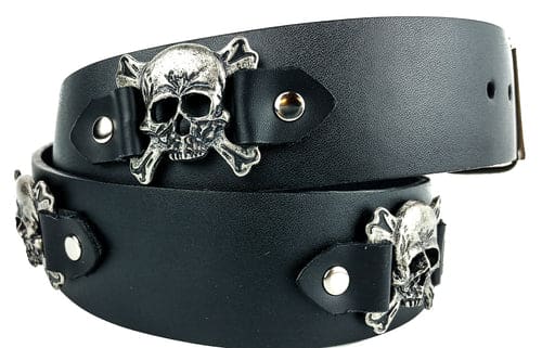 Skull and Crossbones Leather Belt