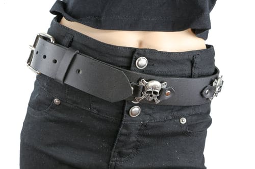 Skull and Crossbones Leather Belt