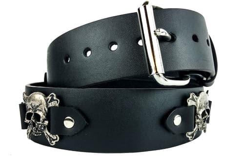 Skull and Crossbones Leather Belt