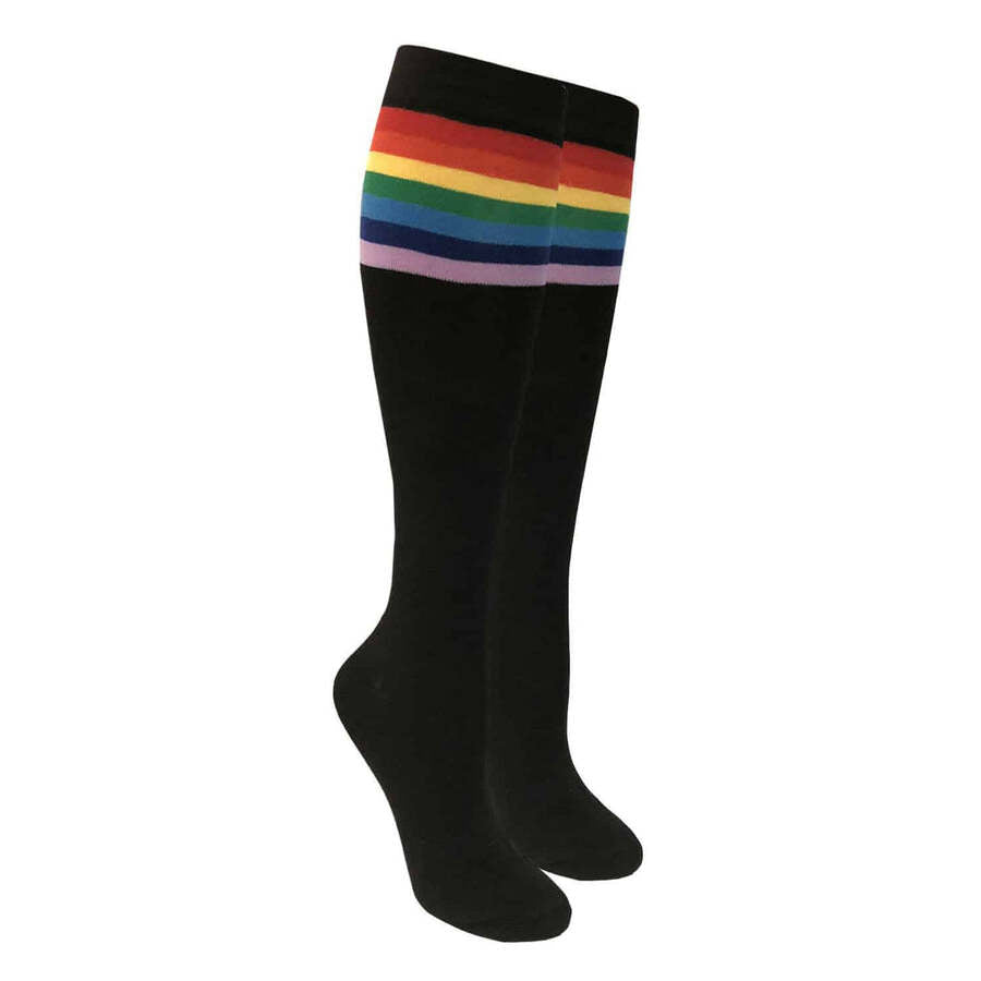 Black Rainbow Striped Knee High Socks