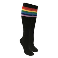 Thumbnail for Black Rainbow Striped Knee High Socks