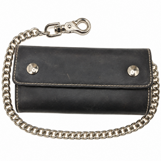 Large Distressed Leather Wallet w/ Chain