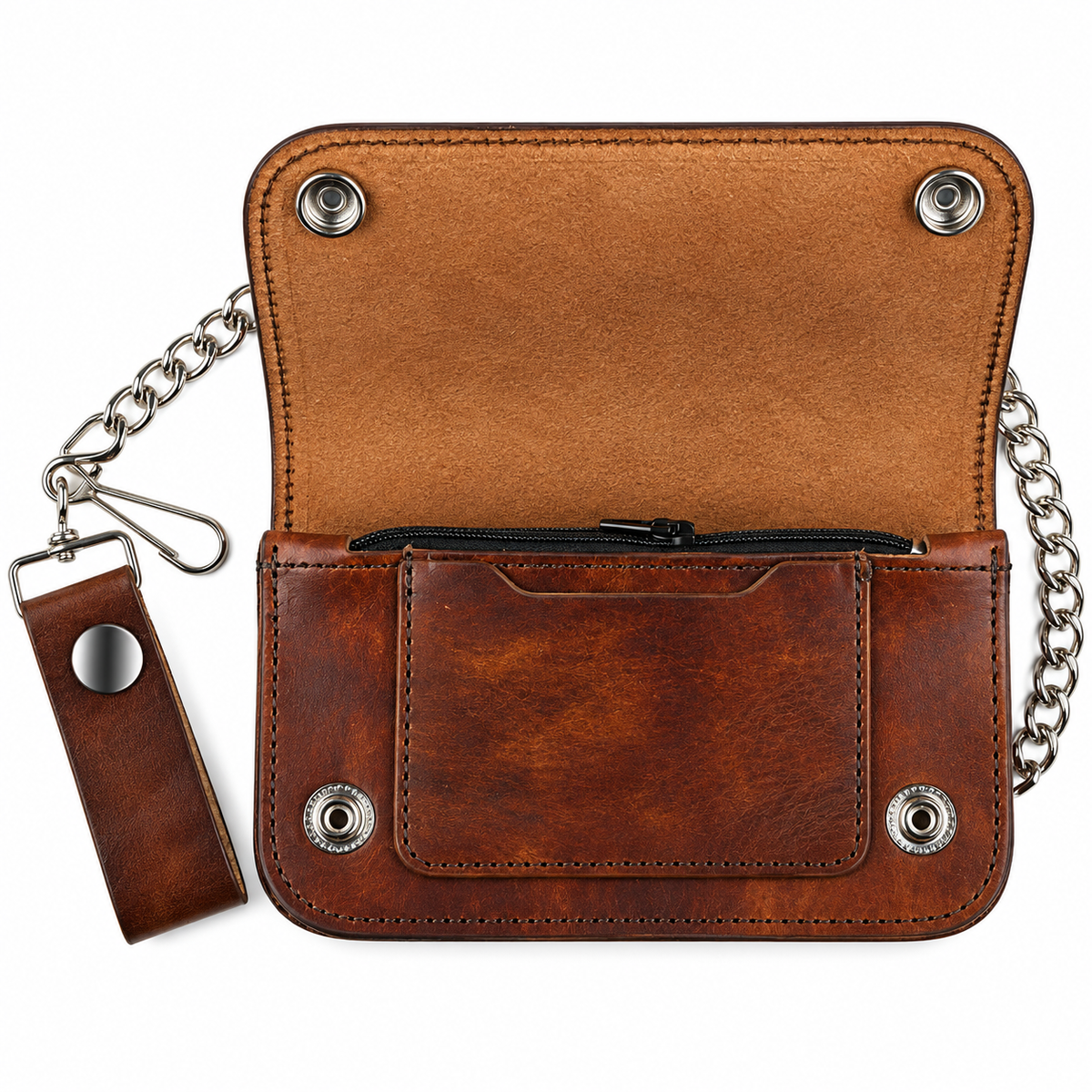 6" Skull Crossbones Leather Wallet w/ Chain