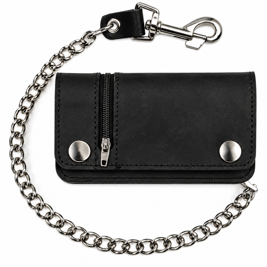 6" Side Zipper Leather Wallet w/ Chain