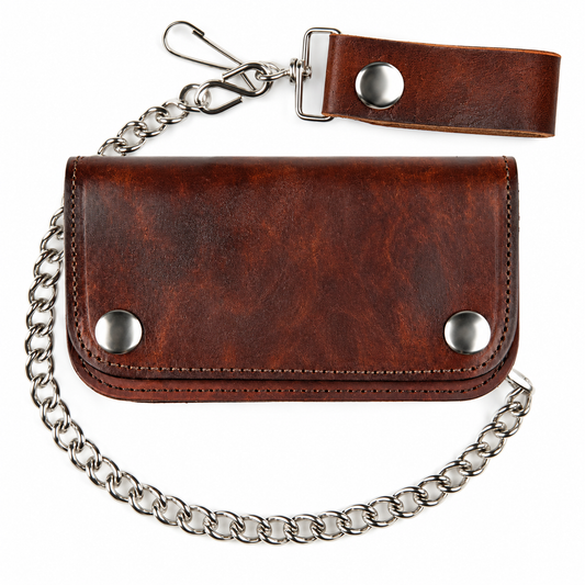 6" Antique Leather Wallet w/ Chain