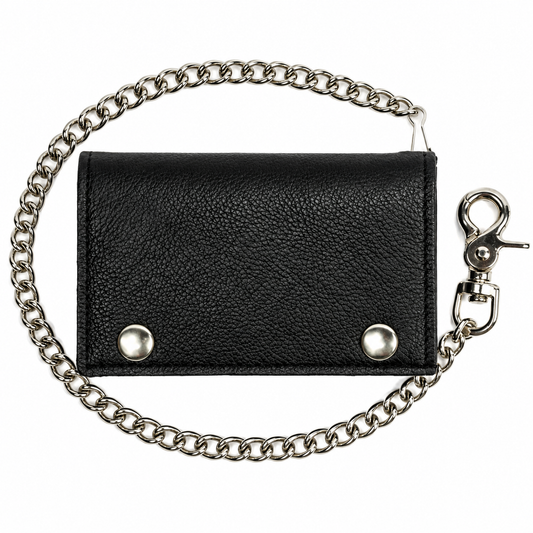Soft Leather Tri-Fold Wallet w/ Chain