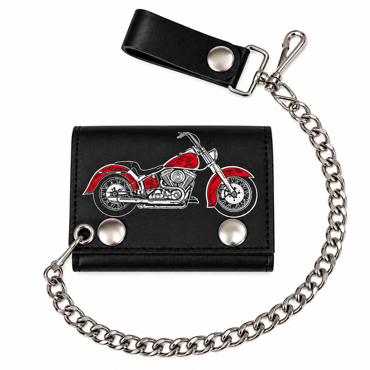 Motorcycle Tri-Fold Biker Wallet w/ Chain