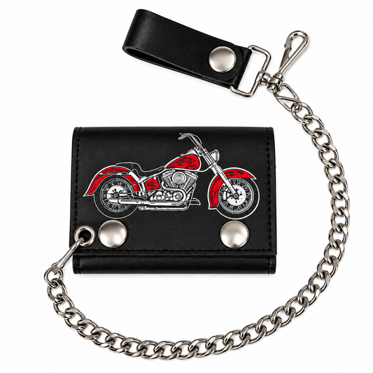 Motorcycle Tri-Fold Biker Wallet w/ Chain