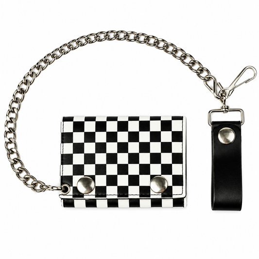 Checkered Tri-Fold Biker Wallet w/ Chain