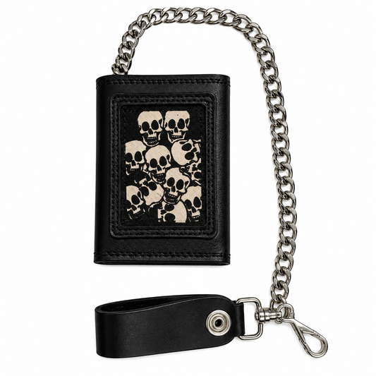 Skulls Tri-Fold Wallet w/ Chain