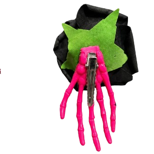 Pink Skeleton Hand with Black Rose Hair Clips