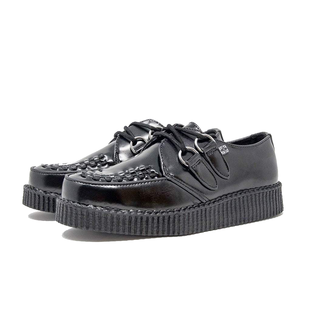 TUK Black Leather Low Creeper