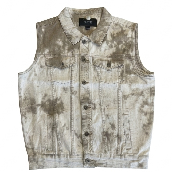 Tan Tie-Dye Denim Battle Vest