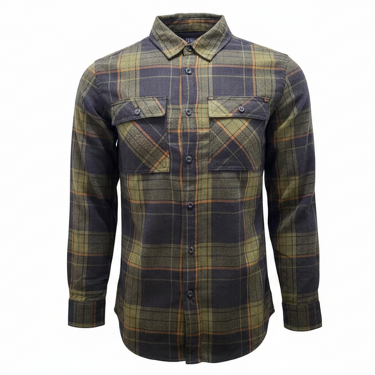 Olive and Dark Navy/Orange Plaid Flannel