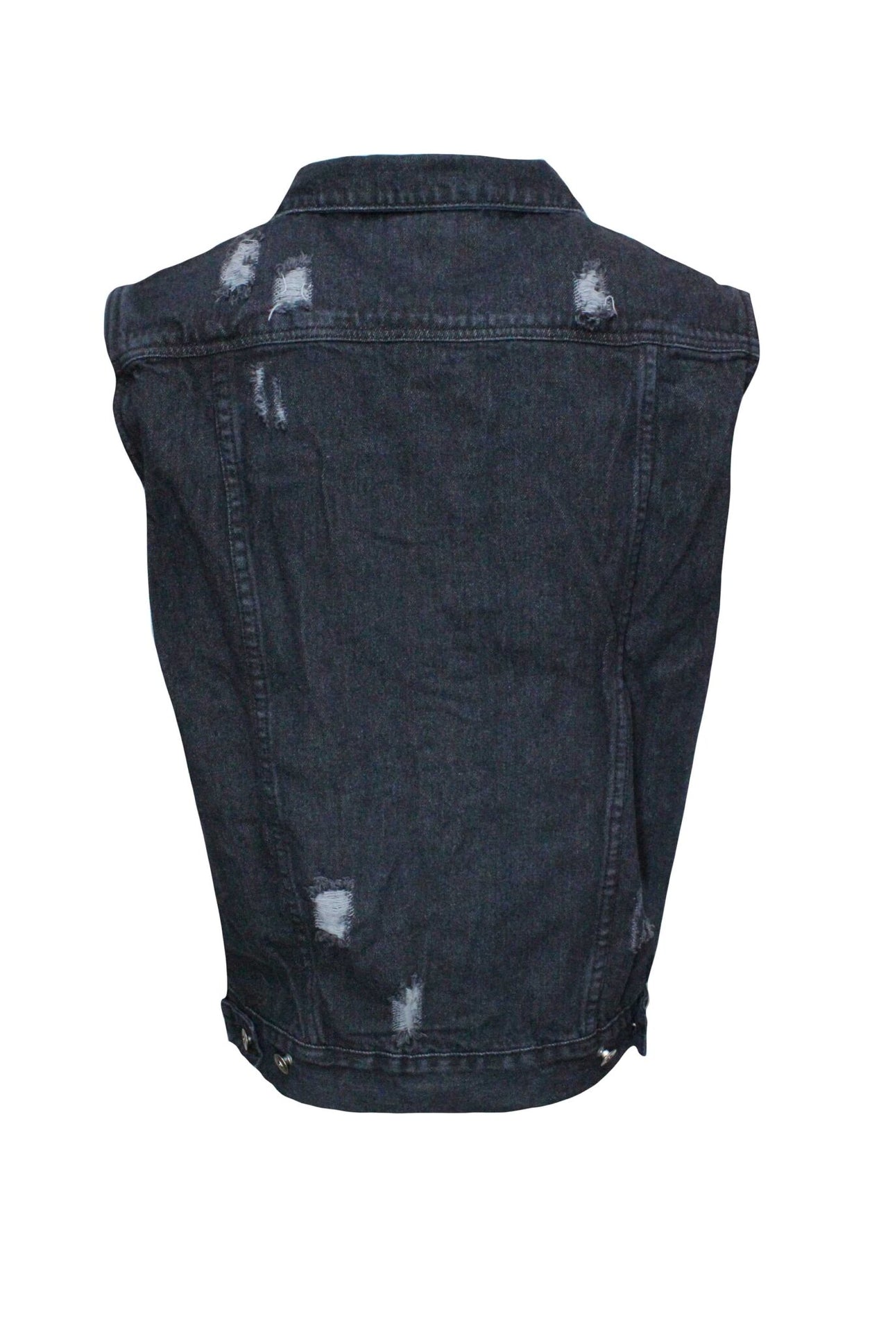 Black Distressed Denim Battle Vest