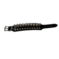 Thumbnail for 3 Row Cone Spiked Round Studded Leather Wristband