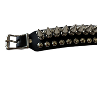 Thumbnail for 3 Row Cone Spiked Round Studded Leather Wristband