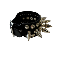 Thumbnail for 3 Row Cone Spiked Round Studded Leather Wristband