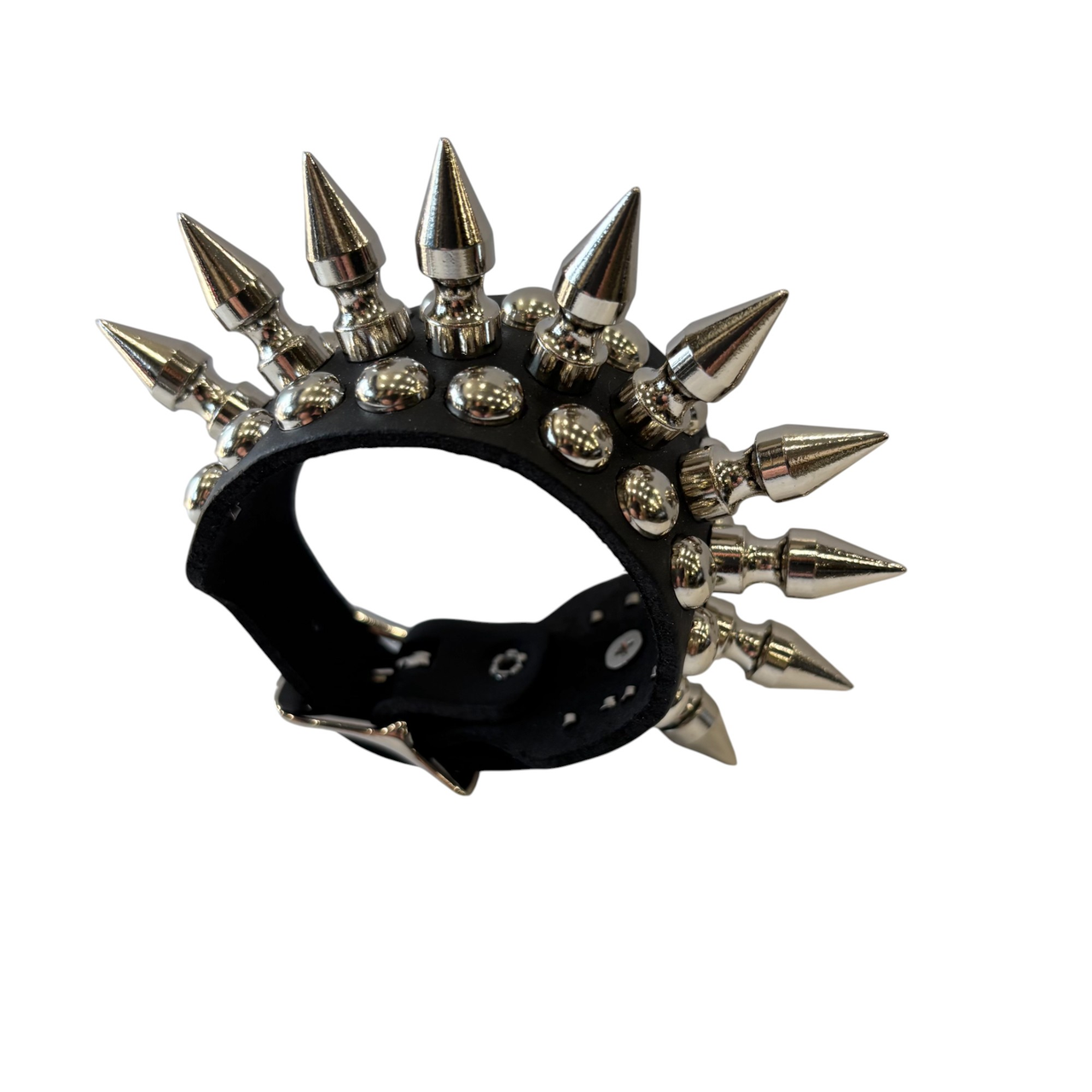 3 Row Cone Spiked Round Studded Leather Wristband
