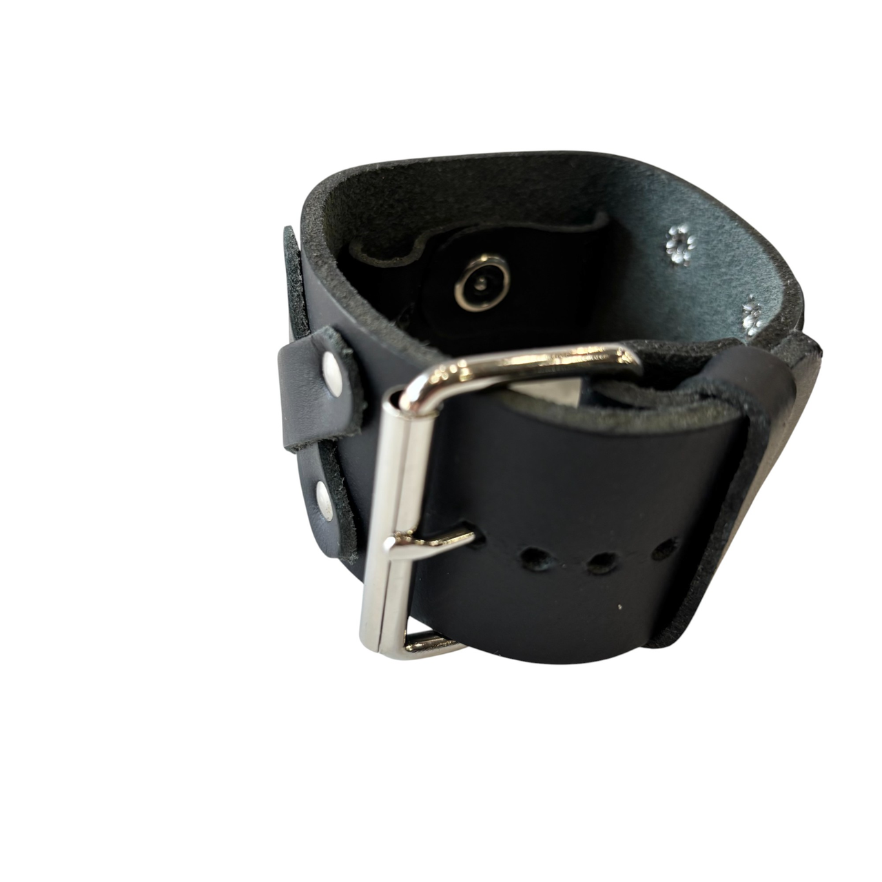 "X" Studded Black Leather Watchband
