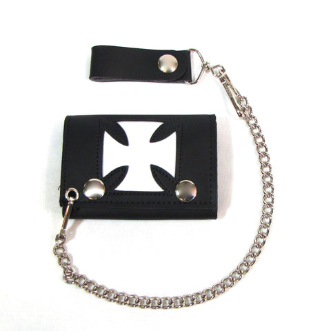 Tri-Fold Wallet w/ Chain Cut-out Iron Cross