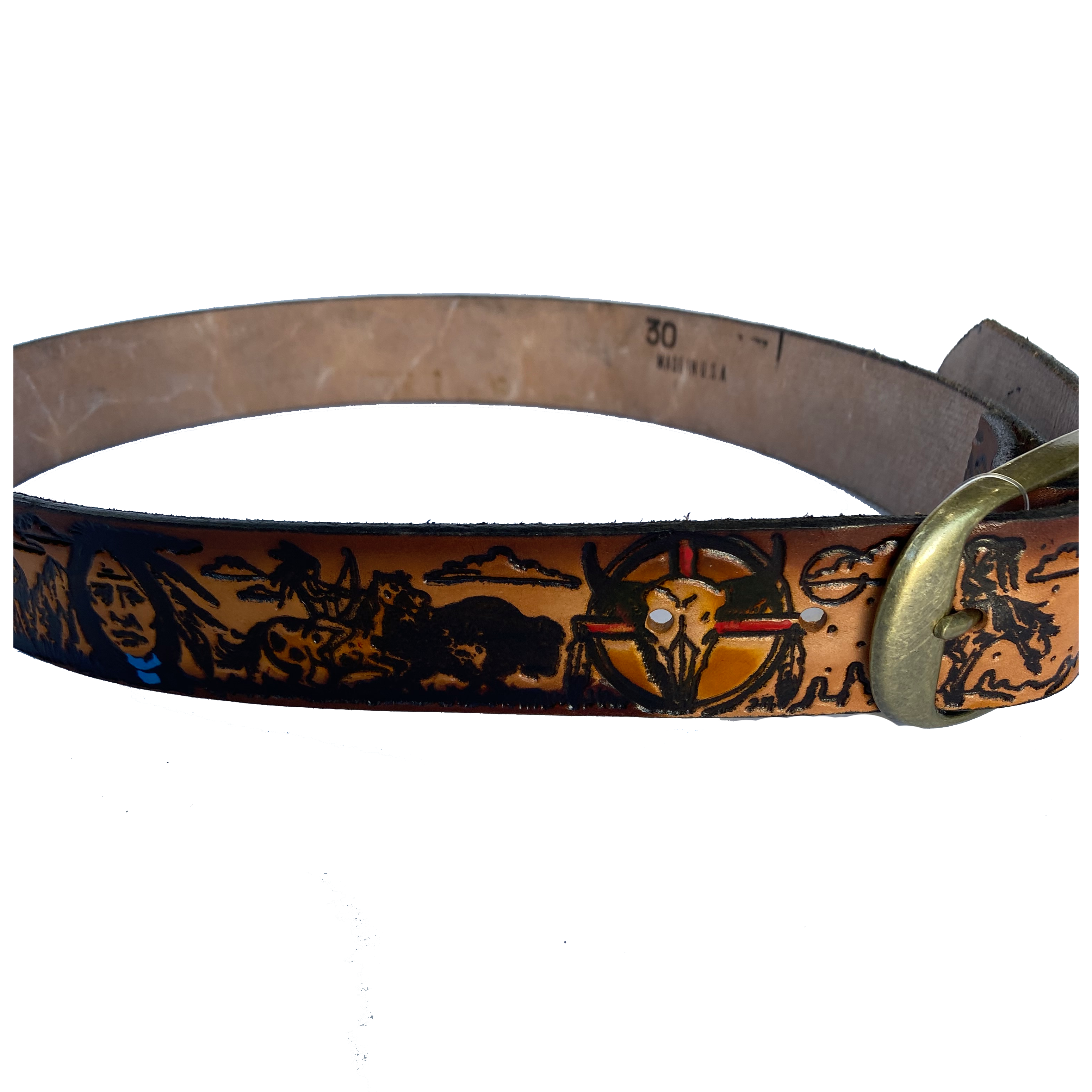 Native American Embossed Leather Belt – Red Zone Native American Embossed Leather Belt – Red Zone