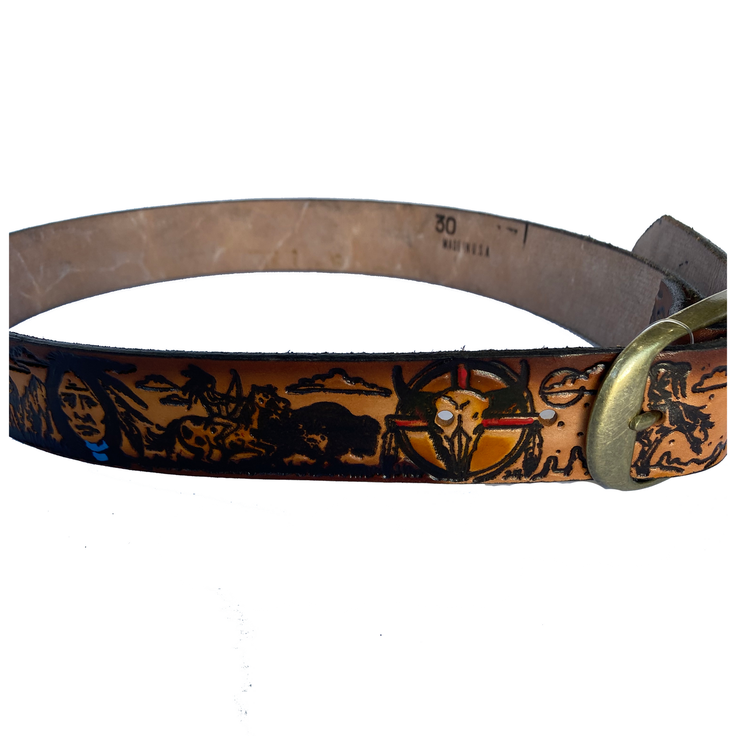 Native American Embossed Leather Belt – Red Zone