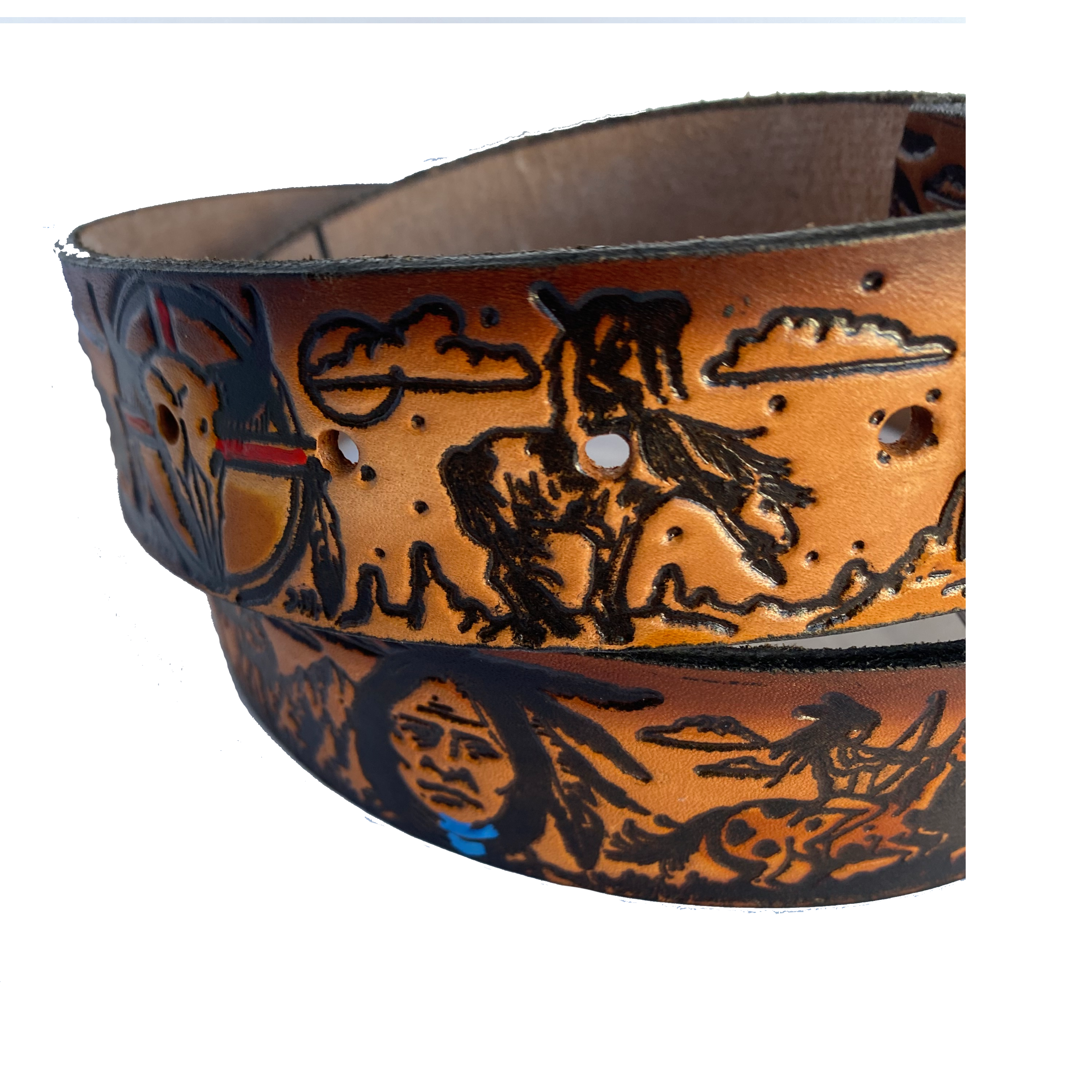 Native American Embossed Leather Belt – Red Zone Native American Embossed Leather Belt – Red Zone