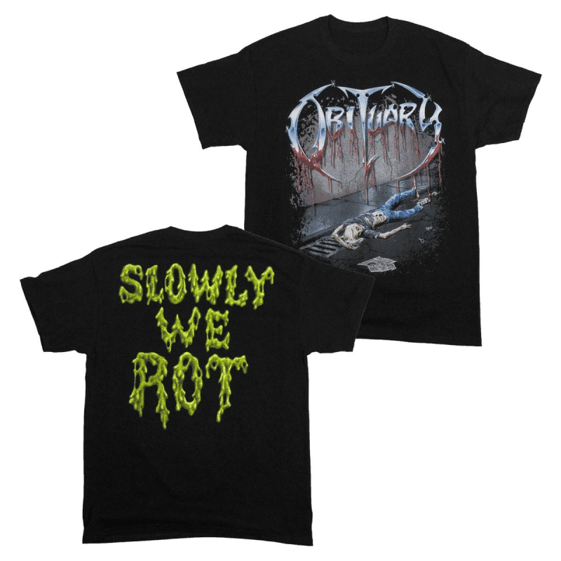 The Obituary Slowly We Rot T-Shirt features the bands Slowly We Rot album art.