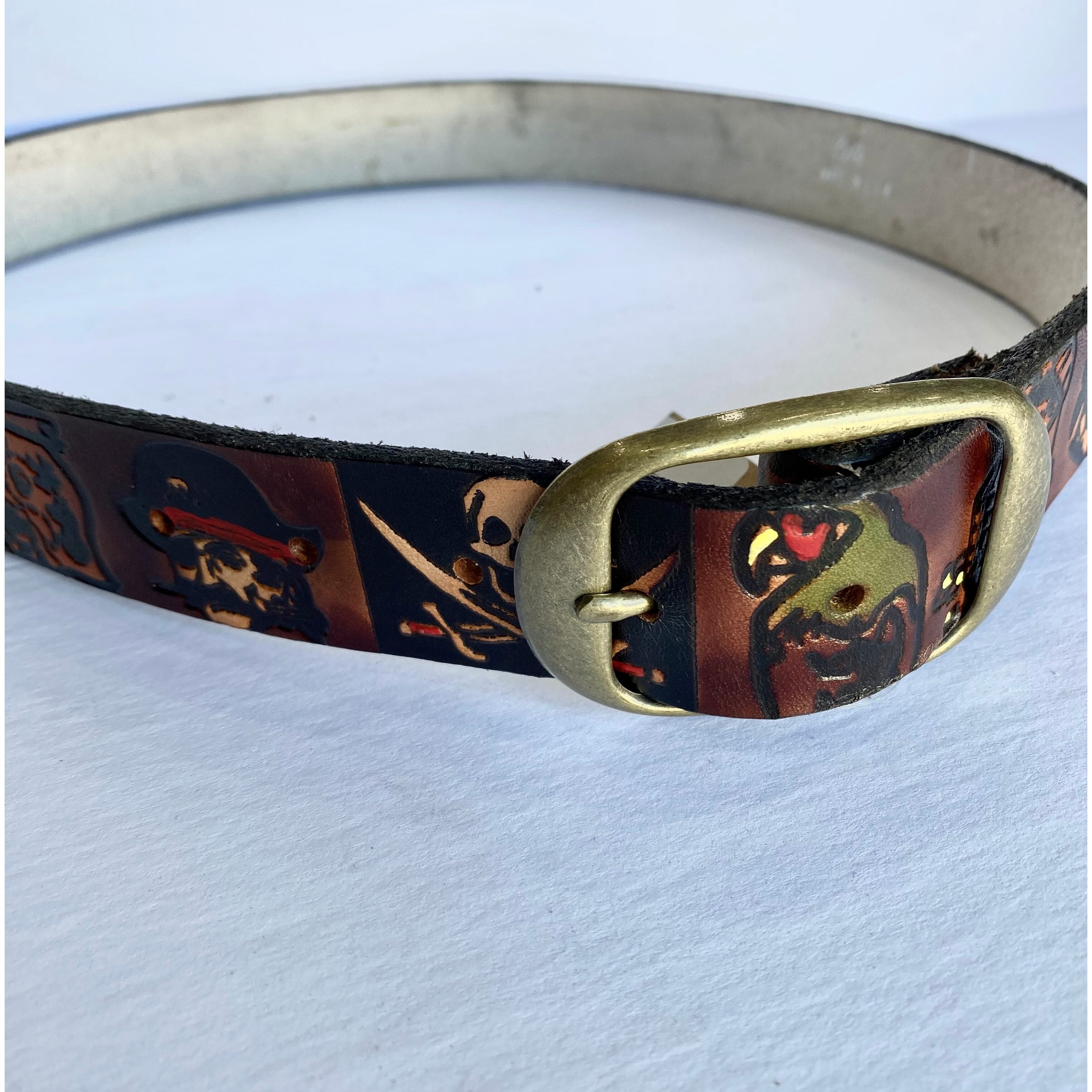 Pirate Skull Embossed Leather Belt