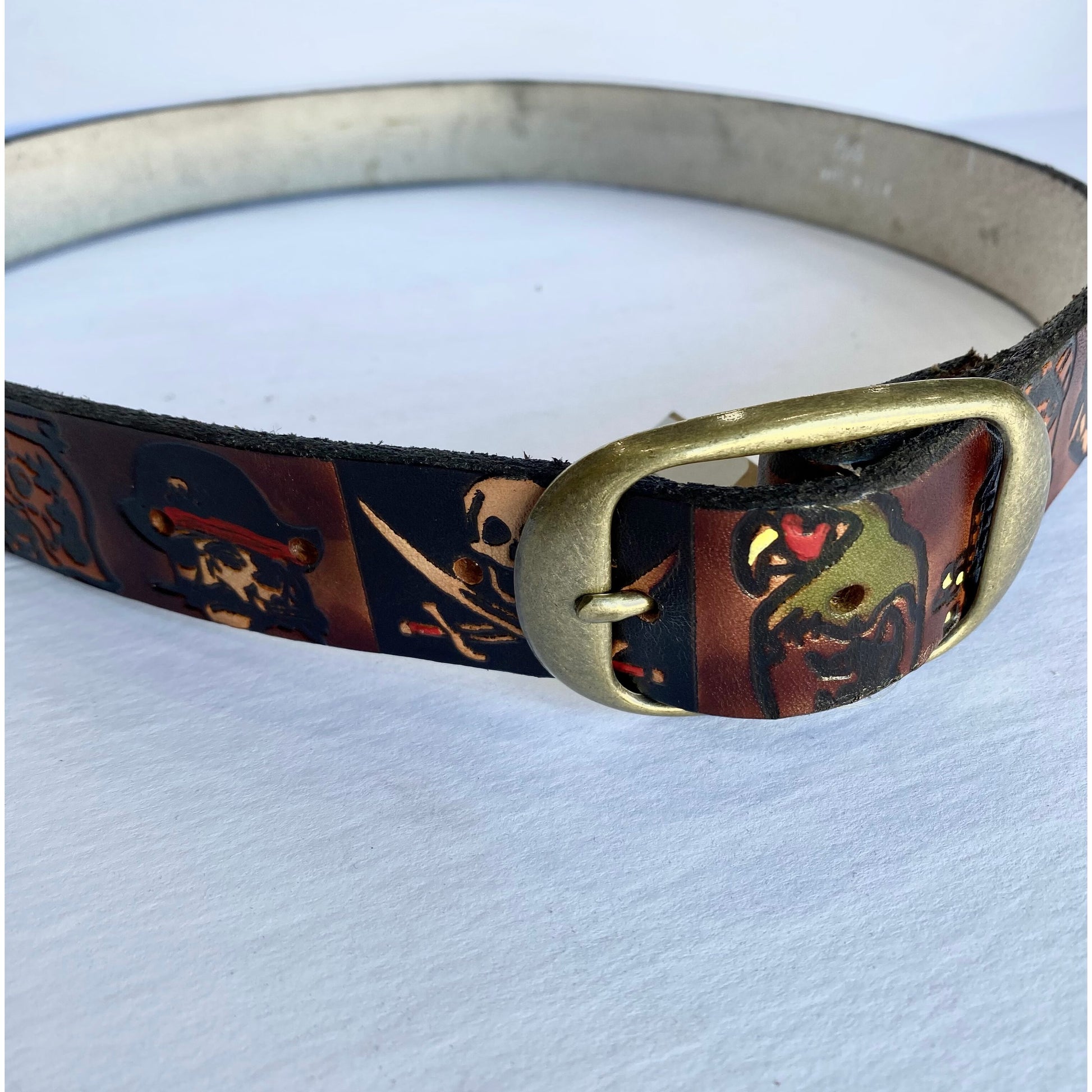 Pirate Skull Embossed Leather Belt