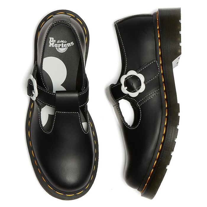 Dr. Martens Polley Flower Leather Mary Janes – Red Zone