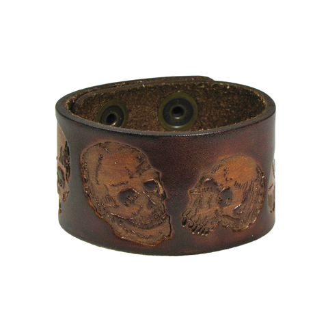 Skull Embossed Leather Wristband Red Zone