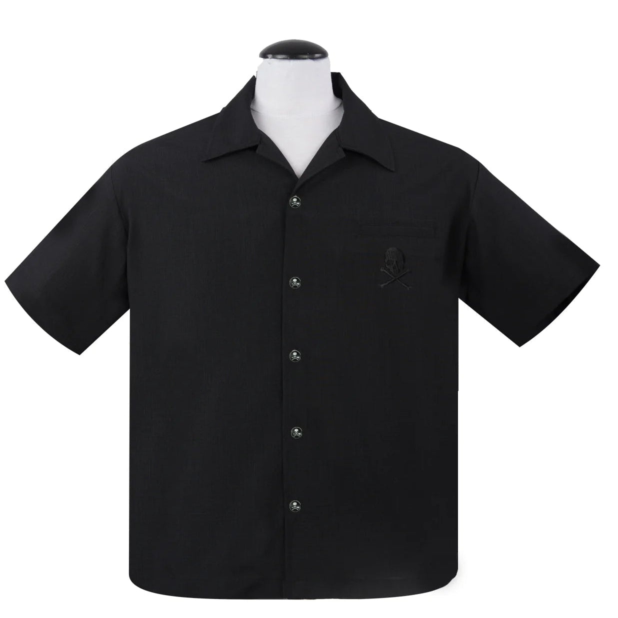 Black Skull Button Bowling Shirt
