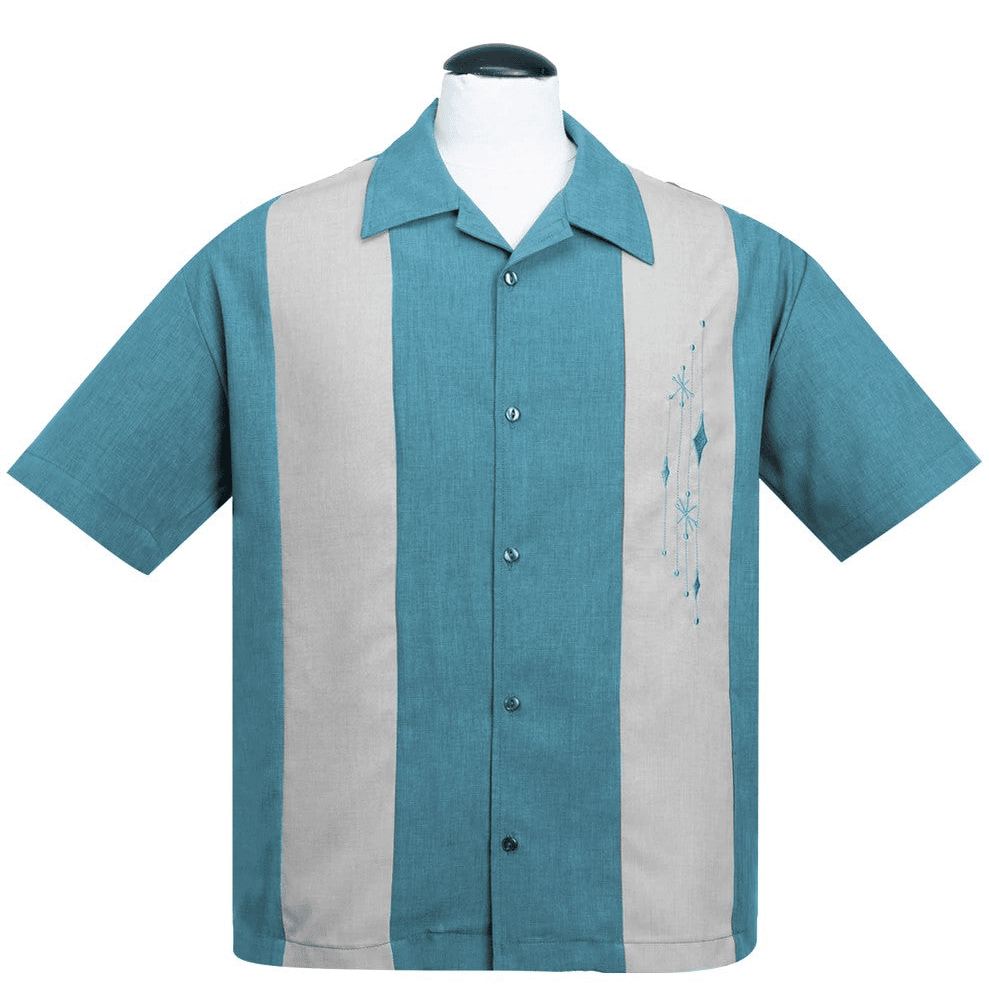 Mid Century Marvel Pacific Blue/Silver Bowling Shirt