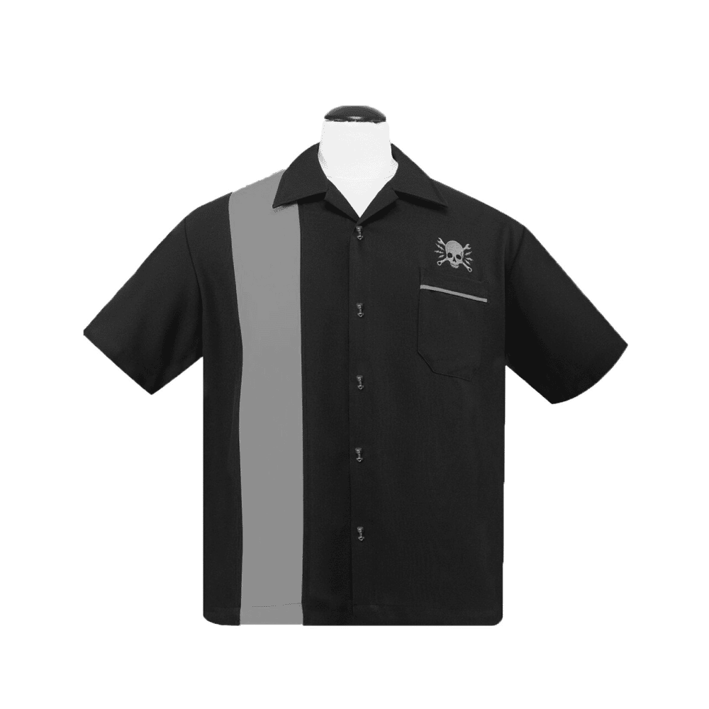 Skull Wrench Black Bowling Shirt