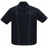 Thumbnail for Black and Teal Stitching Bowling Shirt